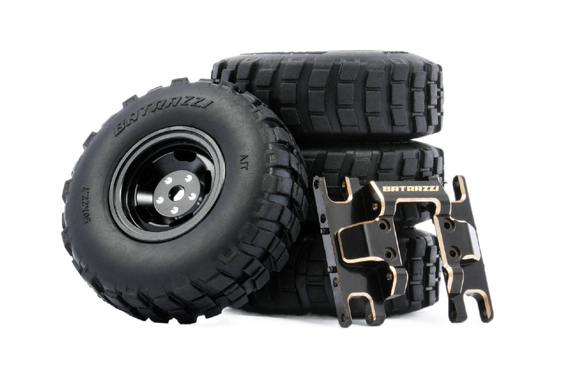 Batrazzi 0.9" Wheel & Tire Set with FCX24M Brass Center Skid Plate Mount