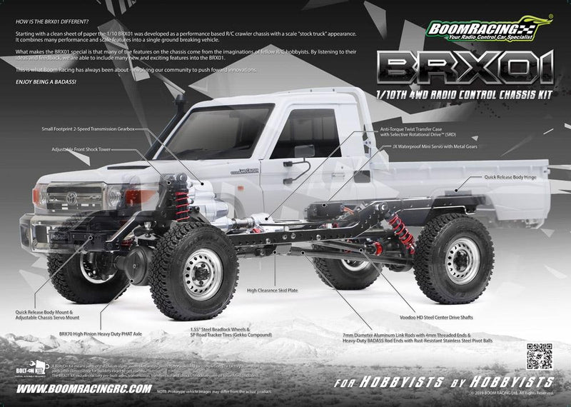 Boom Racing 1/10 4WD RC Chassis Kit w/ Killerbody LC70 Hard Body Kit Set for BRX01