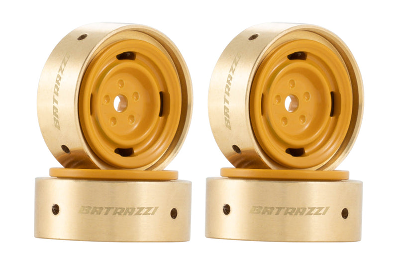 BATRAZZI 0.8" Aluminum 4-Slot Road Wheels Yellow 4pcs for SCX24/CR24/FCX24M (Discovery/Range Rover)