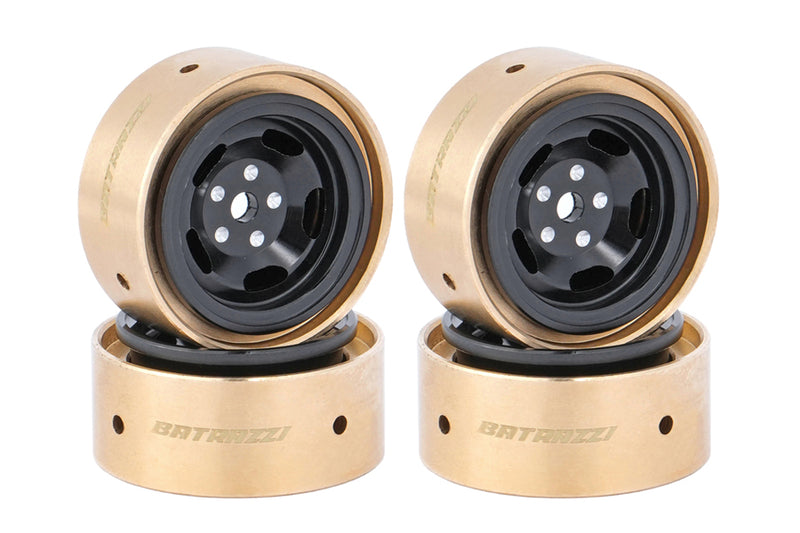 BATRAZZI 0.9" Aluminum Star Road Wheels Black 4pcs for SCX24/CR24/FCX24M (D90/D110)