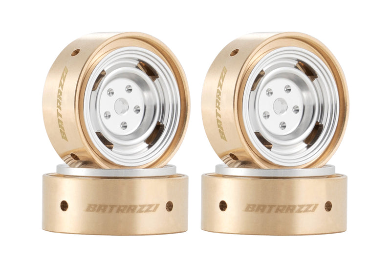 BATRAZZI 0.8" Aluminum 4-Slot Road Wheels Silver 4pcs for SCX24/CR24/FCX24M (Discovery/Range Rover)