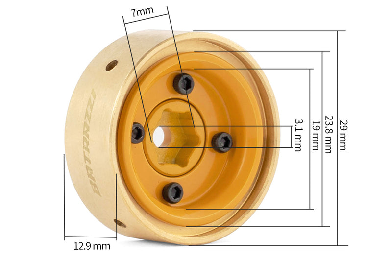 BATRAZZI 0.8" Aluminum 4-Slot Road Wheels Yellow 4pcs for SCX24/CR24/FCX24M (Discovery/Range Rover)