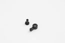 Black servo horn set for FCX18 models, enhancing steering performance.