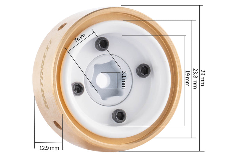 BATRAZZI 0.8" Aluminum 4-Slot Road Wheels White 4pcs for SCX24/CR24/FCX24M (Discovery/Range Rover)