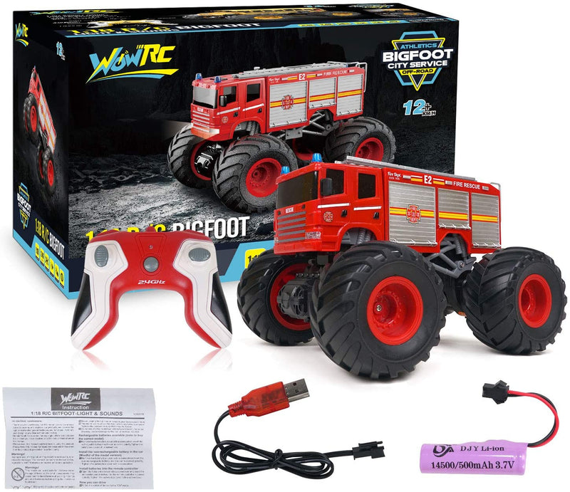 WOWRC 1/18 Remote Control Fire Truck RC (Red)